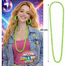 Midas Toptan Home Neon Yeşil Boncuk Kolye 80 cm – Retro 80’ler 90’lar Parti Aksesuarı