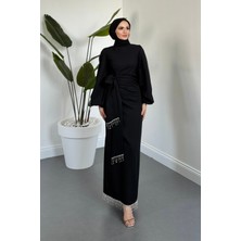 Merven Akyüz Carmielle Kemeri ve Alt Kısmı Taşlı Abiye Siyah