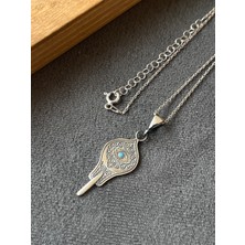 Aida Jewelss 925 Ayar Gümüş El Işlemesi Firuze Taşlı Anahtar Şans Gümüş Kolye 45CM