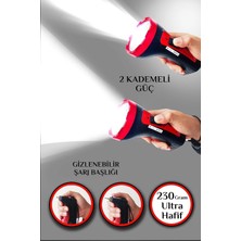 Nemere Şarjlı 10W Projektör LED El Fener 2 Mod Aydınlatmalı Uzun Menzil Güvenlik Bekçi Polis Feneri Işıldak