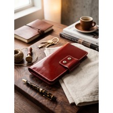 Luna Luster Hakiki Deri Vintage Tasarım Unisex Telefon Bölmeli Seyahat Cüzdanı & Pasaportluk & Portföy Çanta