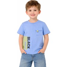 Barkod Kids Erkek Çocuk Black White Yazı Desenli Açık Mavi Renk Tişört