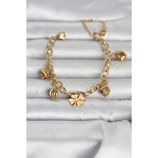 Hatıra Kutusu 316L Çelik Gold Renk Yonca ve Dorikalı Kadın Bileklik - Lisinya