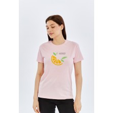 Trender O Yaka Relaxed Fit Kadın T-Shirt Limon Şeker Pembe