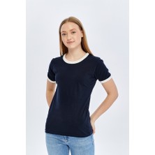 Trender Biyeli O Yaka Kadın T-Shirt Basic Laci-Ekru