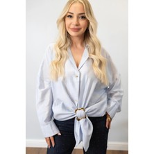Muna Boutique Asali Mavi Bağlamalı Gömlek