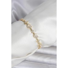 Pazarcan Pirinç Gold Renk Zirkon Taşlı Ay Yıldız Model Kadın Bileklik