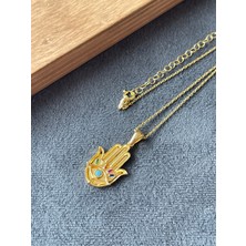 Aida Jewelss 925 Ayar Gümüş Doğal Taşlı Özel Tasarım Fatma Ana Eli Kolye 45CM
