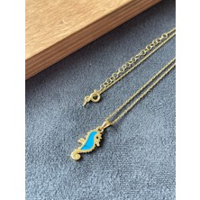 Aida Jewelss 925 Ayar Gümüş Sıkma Turkuaz Taşlı Tasarım Deniz Atı Gümüş Kolye 45 cm