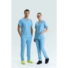 Uçak İş Giyim ALASKA MAVİSİ DOKTOR HEKİM FORMASI LİKRALI SCRUBS TAKIM (ALASKAN BLUE)