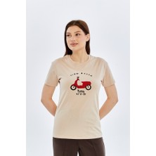 Trender Bella O Yaka Relaxed Fit Kadın T-Shirt Cıao Taş