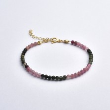 Nox Jewelry 14 Ayar Altın Kaplama Gümüş Doğal Multi Turmalin Taşlı Fasetli Bileklik - BGS00118