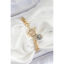 Pazarcan Pirinç Nazar Model Zirkon Taşlı Gold Renk Vi̇p Seri Kadın Bileklik