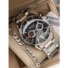 Ferrucci Fonksiyonları Aktif Garantili Siyah Erkek Çelik Kordon Kol Saati + Bileklik Hediyeli