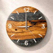 Lesawood Epoksi Zeytin Ağacı Duvar Saati – 40 cm El Yapımı Doğal Ahşap Saat