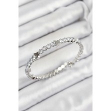 Pazarcan Pirinç Zirkon Taşlı Model Gümüş Renk Yaylı Kadın Bileklik