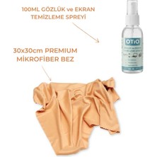 Otio Eyewear Büyük Boy Atölye Bezi, Gözlük ve Ekran Temizleme, Mikrofiber Bez, 100 ml Sprey Hediye