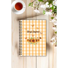 Burak Baskı Tasarım Turuncu Pötikare Ayçiçeği Yemek Tarif Defteri, Şef Defteri, Tel Spiralli A5, Not Defteri,recipe Book