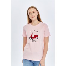 Trender Bella O Yaka Relaxed Fit Kadın T-Shirt Cıao Toz Pembe