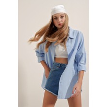 Trend Cojans 3900 Oversize Uzun Basic Gömlek - Mavi