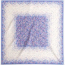 Nergis Collection Mavi Çerçeveli Çiçek Desenli 55X55 Fular – Mini Boyun Fuları | Şık Kadın Aksesuarı