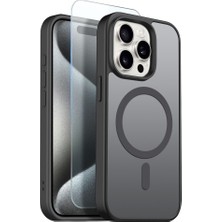 Teleplus iPhone 15 Pro Max Kılıf Babet Translucent Mat Msafe Şarj Özellikli Kapak + Ekran Koruyucu