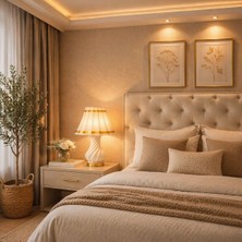 Beyaz - Gold Abajur Lamba