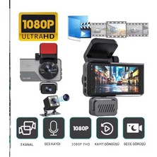 Azurtech 3 Kanallı 1080P Fhd Araç Kamerası – Ön + Iç + Arka Kayıt | Gece Görüşü | Döngü Kaydı