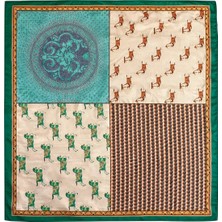 Nergis Collection Yeşil Çerçeveli Patchwork Desenli 70X70 Fular – Büyük Boy Şık Kadın Boyun Fuları