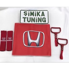 Şimika Honda Kırmızı Otomobil Torpido Havlusu ve 2'li Kemer Kılıfı ve 2'li Araç Tutamaçı