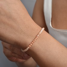 Nox Jewelry 14 Ayar Altın Kaplama Doğal Pembe Opal Taşlı Gümüş Bileklik - Minimal Zarif Tasarım