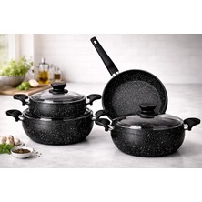 Lavonni Granit Pro 7 Parça Granit Güveç Tencere Seti Siyah Bakalit Saplı - 20/24/26 Derin /26 Güveç Tava