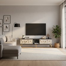 Ceneyra TSA1504ATG- Moka Tv Stand 150CM Antrasit-Traverten-Gold