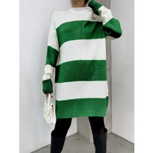 Moda Morfo Kalın Çizgili Triko Tunik -Yeşil