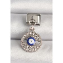 Nil Avm 316L Çelik Gümüş Renk Zirkon Taşlı Göz Model Nazar Boncuk Detay Charm