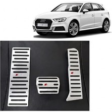 isiltikidsmoda Audi A3 Q3 Uyumlu Otomatik Vites Pedal Seti Gaz Fren Ayak Dayama Takımı 3 Parça Krom