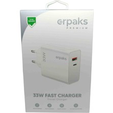 Erpaks Premium 33W Hızlı Şarj Adaptörü USB + Type-C Çift Çıkışlı Akıllı Şarj Başlığı (2 Yıl Garantili)