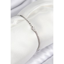 Youday Accessories Pirinç Zirkon Taşlı Damla Model Ezme Zincir Gümüş Renk Kadın Bileklik