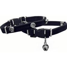 Alvera Kadife Kedi Boyun Tasması Midyeli 20-32 cm Siyah