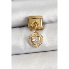 Ronanna 316L Çelik Sallantılı Zirkon Taşlı Kalp Model Gold Renk Charm