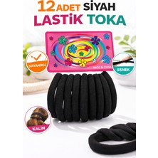 isiltikidsmoda 12 Adet Siyah Lastik Toka Kalın Saç Lastiği Dayanıklı Esnek Saç Toplama Tokası Kadın ve Kız Çocuk Saç Aksesuarı