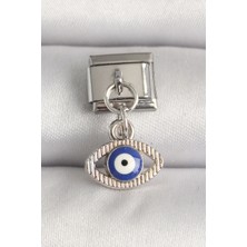 Ronanna 316L Çelik Gümüş Renk Nazar Boncuk Detaylı Göz Model Charm