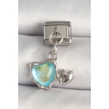 AyrStore 316L Çelik Gümüş Renk Mavi Mineli Kalp Model Charm