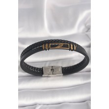 Youday Accessories 316L Çelik Gold Renk Kanat Aksesuarlı Siyah Burgu Model Deri Kordon Erkek Bileklik