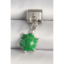 Nil Avm 316L Çelik Gümüş Renk Yeşil Kaplumbağa Model Charm