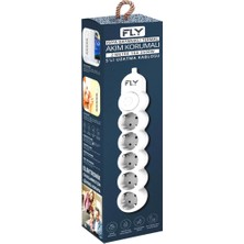 Fly 3394-01, 5 Soket, Akım Korumalı Priz, 2.1A, Anahtarlı, 2mt Kablo, (Beyaz)