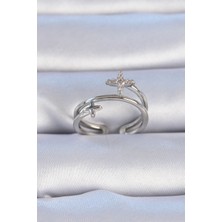 Youday Accessories Pirinç Gümüş Renk Zirkon Taşlı Yıldız Model Kadın Yüzük