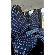 Şimika Lv Siyah Beyaz Desenli Otomobil Servis Kılıfı Ön ve Arka 4parça Takım 1.kalite Likrali Yıkanabilir