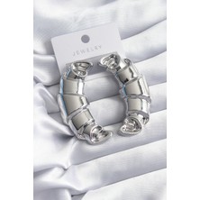 Youday Accessories Pirinç Gümüş Renk Kruvasan Model Kadın Küpe