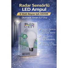 Ronanna Radar Sensörlü LED Ampul 9 Watt Beyaz Işık 6500K Otomatik Yanan E27 Duy